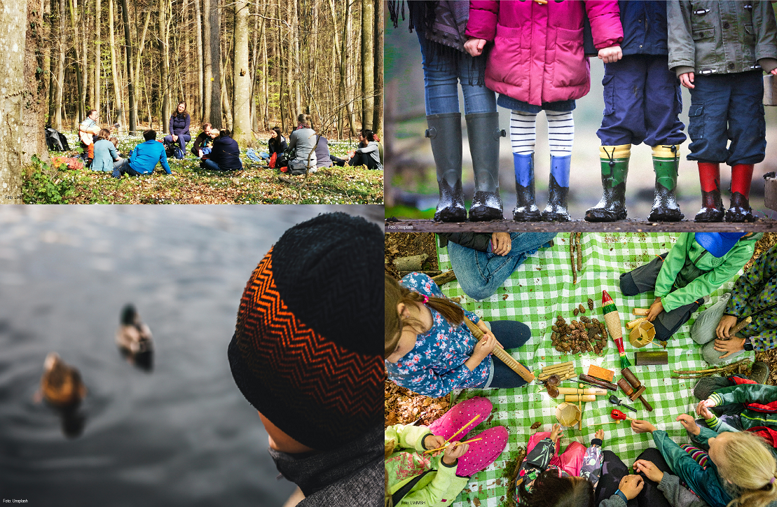 Kinder, Musikinstrumente, Natur, Winter, Tiere